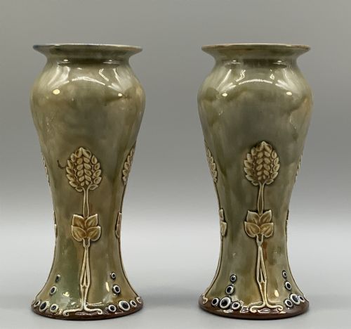 Beautiful Matched Pair Royal Doulton Lambeth Art Nouveau Stoneware Vases