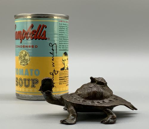 fig 3. A small Japanese Meiji period bronze sculpture of a minogame turtle with a smaller turtle perched on its shell.