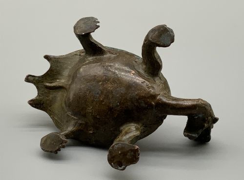 fig 9. A small Japanese Meiji period bronze sculpture of a minogame turtle with a smaller turtle perched on its shell.