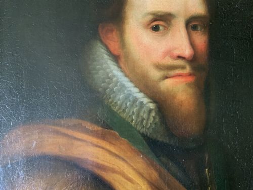 fig 6. A seventeenth-century Dutch Old Master oil portrait painting depicting Maurice, Prince of Orange, set within a light moulded wooden frame.