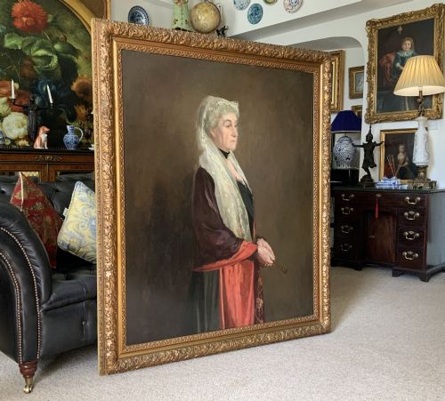 Monumental Edwardian Oil Portrait Painting (1 of a Matching Pair!) Exceptional