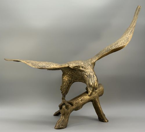 Large Vintage Cast Brass Eagle Sculpture Bird of Prey on Branch 62cm Wide