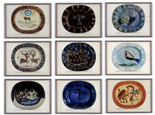Complete Set of 9 After Pablo Picasso Quadrichrome Prints Suite Céramiques 1959