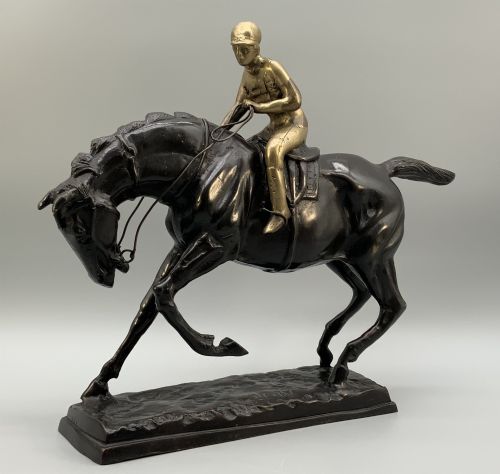 Antique Bronze Racehorse & Jockey Sculpture – After Pierre-jules Mêne – C.1930
