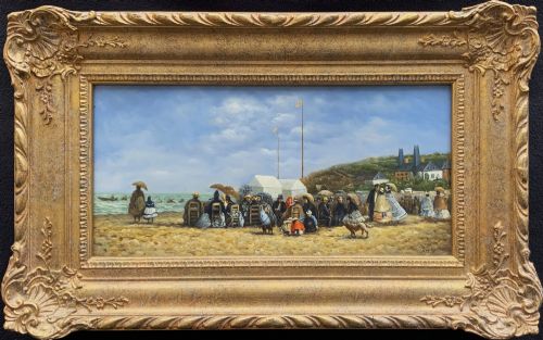 French Post-impressionist Oil Painting - Victorian Style Seaside Gathering