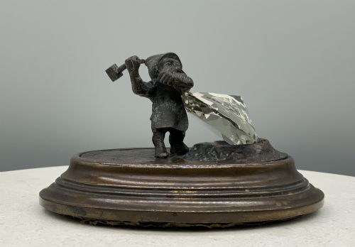 C.1900 Small Austrian Vienna Bronze Dwarf Miner with Giant Crystal Diamond