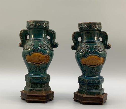 Pair Early 17th-century Chinese Turquoise & Amber Vases - Ming Dynasty
