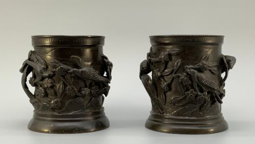 Pair of 19th-century Japanese Meiji Bronze Vases – Birds & Blossom