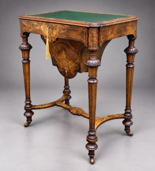 Fine 19th-century Ladies Burr Walnut Marquetry Work Table with Fitted Interior