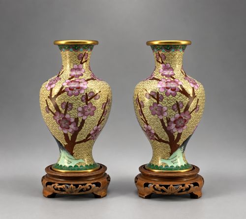 Pair Early 20th-century Chinese Cloisonné Enamel Prunus & Bird Vases