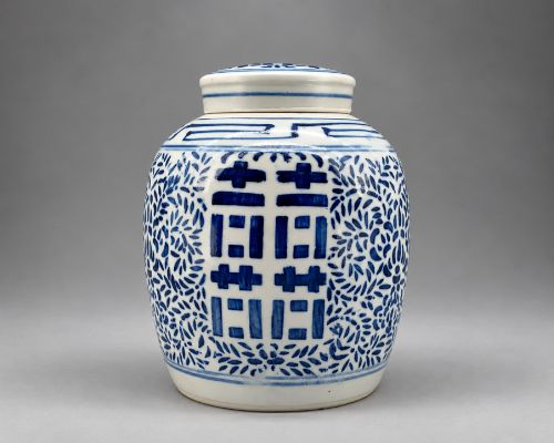 Large 19th-century Chinese Blue & White Double Happiness Ginger Jar