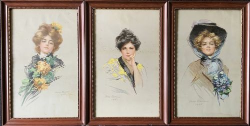 Set of 3 Antique Philip Boileau Edwardian Lady Portrait Prints, Dated 1905