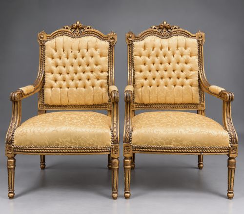Fine Pair 19th-century Regency-style Giltwood Upholstered Open Armchairs
