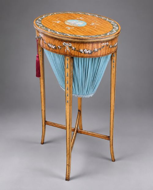 Superb 19th-century Sheraton Revival Satinwood Painted Occasional Work Table