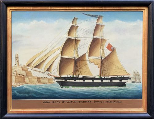 19th-Century Maritime Oil Painting – Brig Mary Wylie, Kincardine, Malta