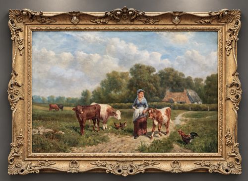 Samuel Joseph Clark (1834–1912) Antique Cattle & Farmyard Oil Painting
