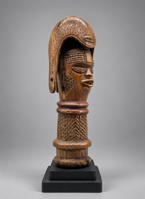 20thc African Mende Sowei Carved Wood Ceremonial Staff Finial Sculpture