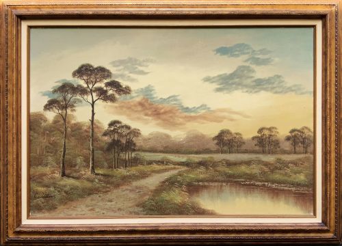 Large C.20th Vintage Woodland Lake Landscape Oil Painting – Signed C. Williams