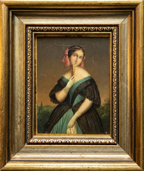 Beautiful Vintage Miniature Oil Portrait Painting of an Elegant Victorian Lady