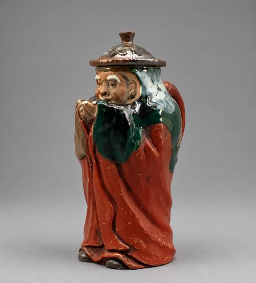 Antique Japanese Sumida Gawa Ryosai Figural Pottery Lidded Jug C.1900