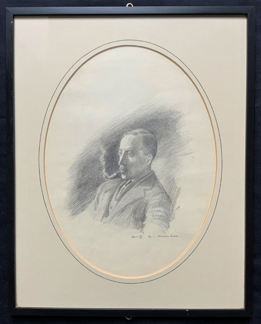 SUPERB ORIGINAL 19thc ENGLISH SCHOOL PENCIL PORTRAIT PAINTING OF A SMOKING GENT View II
