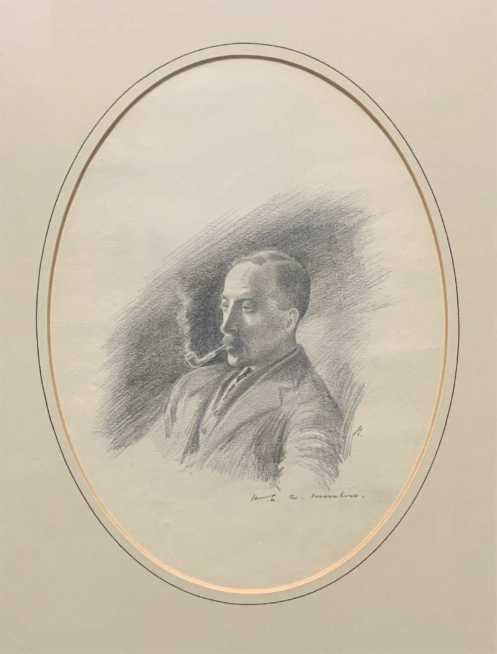 SUPERB ORIGINAL 19thc ENGLISH SCHOOL PENCIL PORTRAIT PAINTING OF A SMOKING GENT View III