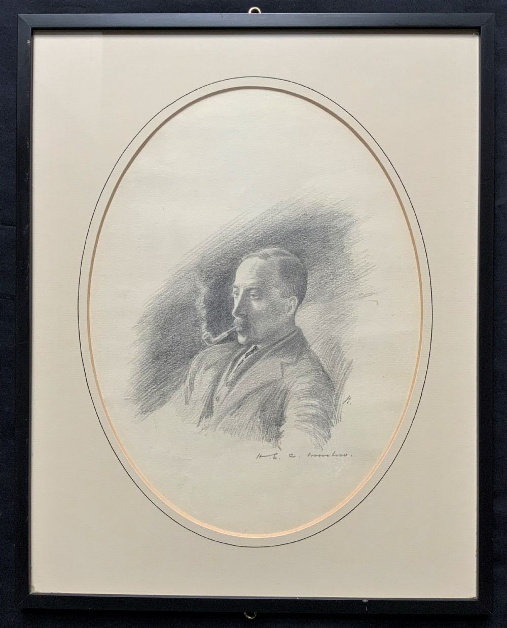 SUPERB ORIGINAL 19thc ENGLISH SCHOOL PENCIL PORTRAIT PAINTING OF A SMOKING GENT View VIII