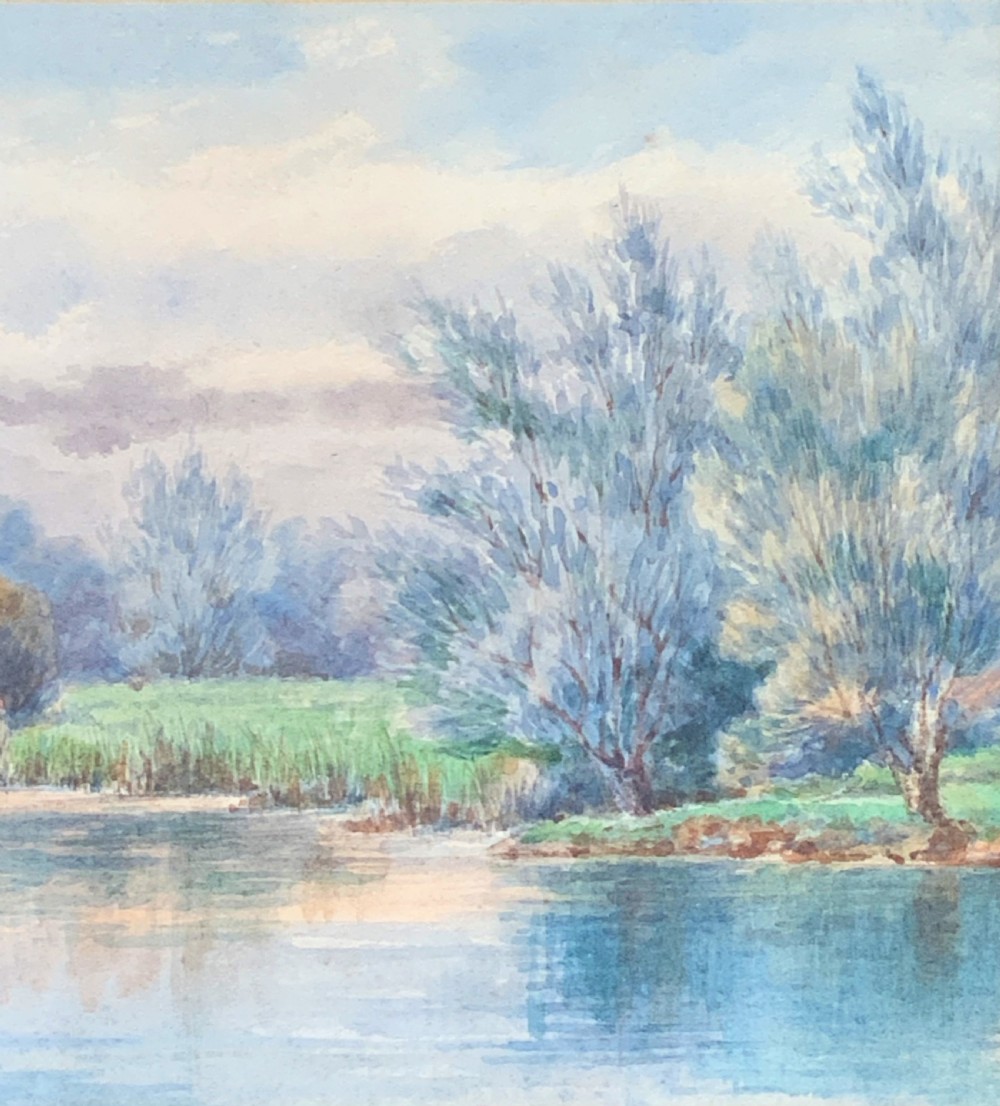 'Punting On The Colne' Early 1900s English River Landscape Watercolour Painting View III