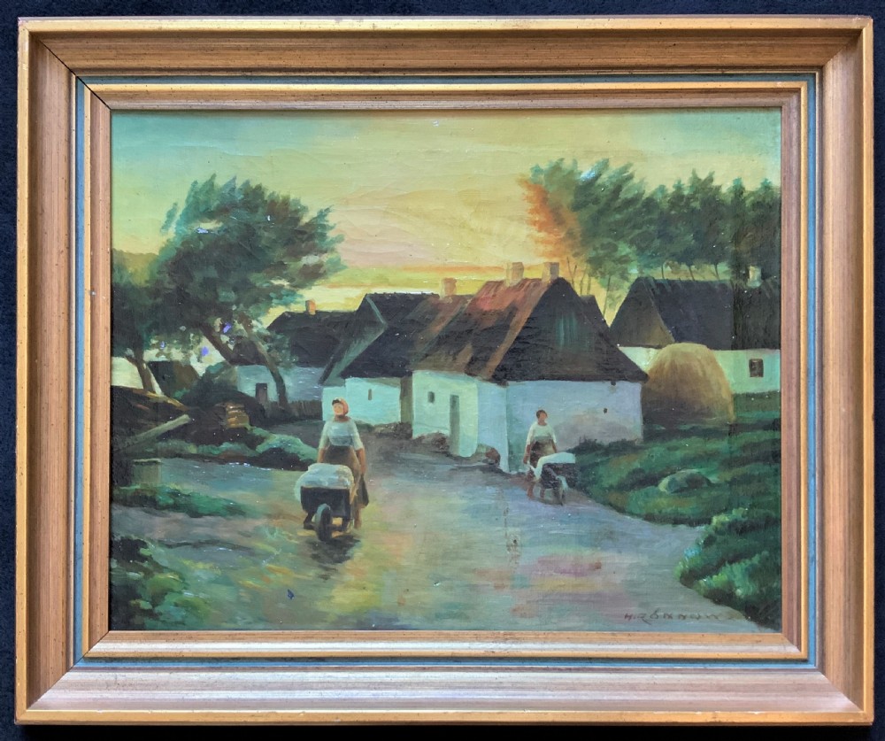 Possibly Irish? Unusual Original Signed Mid-20thc Oil On Canvas Village Painting
