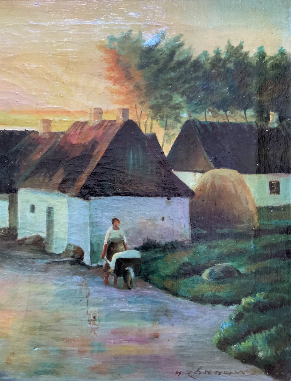 Possibly Irish? Unusual Original Signed Mid-20thc Oil On Canvas Village Painting
 View II