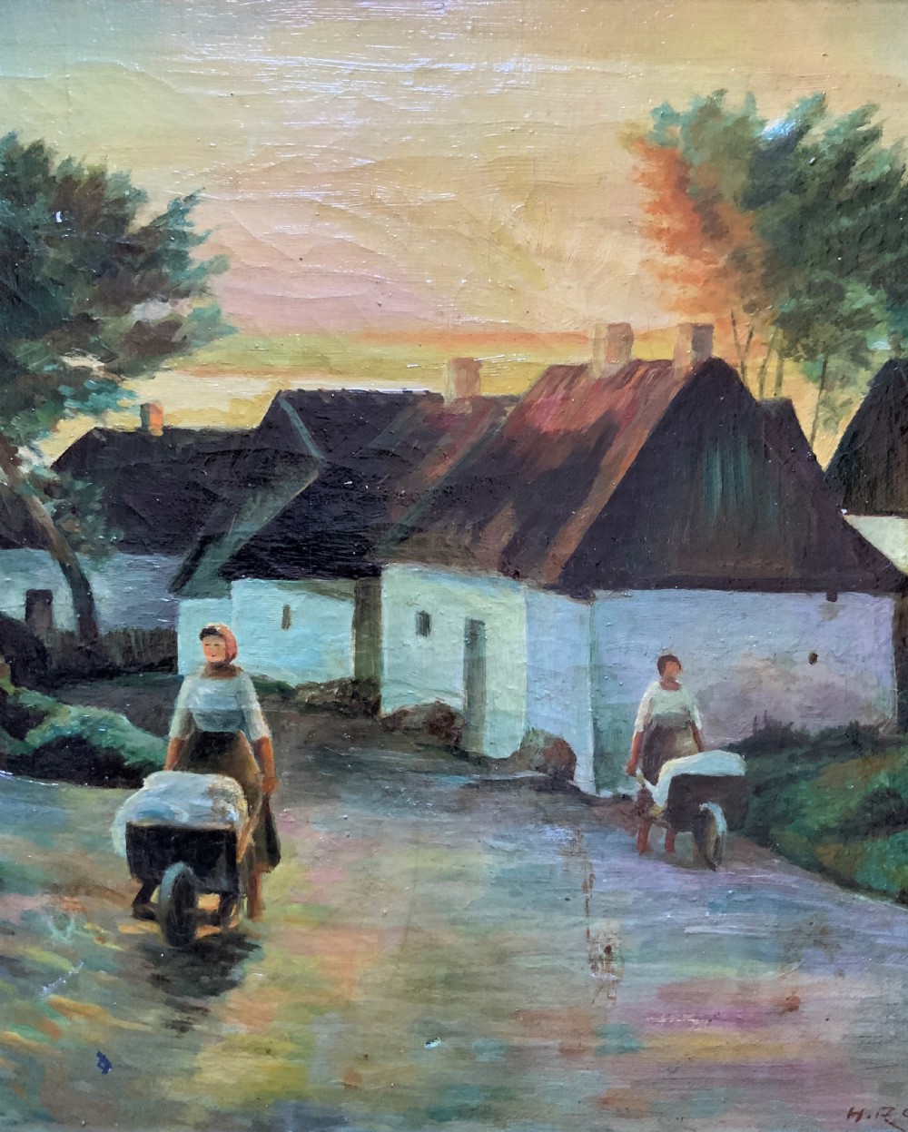 Possibly Irish? Unusual Original Signed Mid-20thc Oil On Canvas Village Painting
 View III