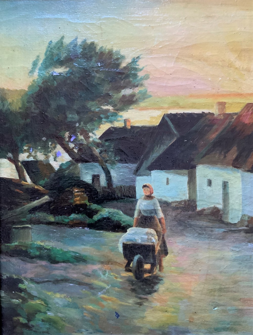 Possibly Irish? Unusual Original Signed Mid-20thc Oil On Canvas Village Painting
 View IV