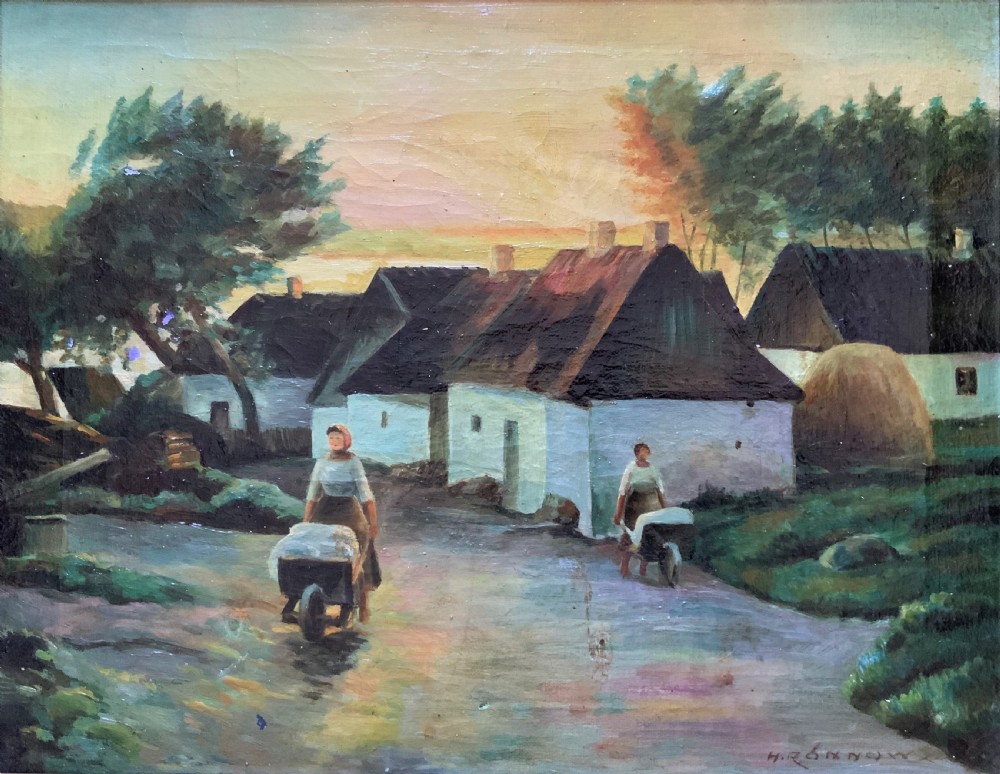 Possibly Irish? Unusual Original Signed Mid-20thc Oil On Canvas Village Painting
 View VI
