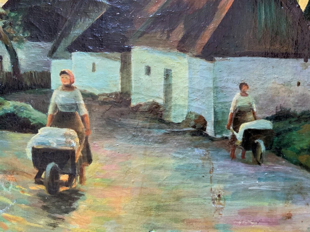 Possibly Irish? Unusual Original Signed Mid-20thc Oil On Canvas Village Painting
 View VII