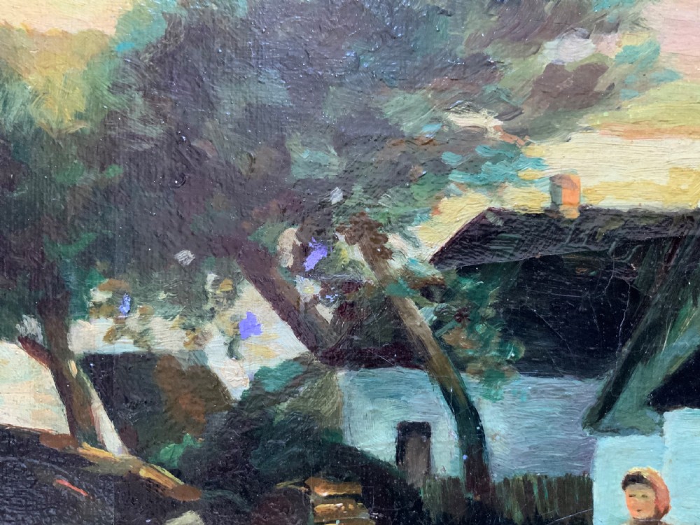 Possibly Irish? Unusual Original Signed Mid-20thc Oil On Canvas Village Painting
 View VIII