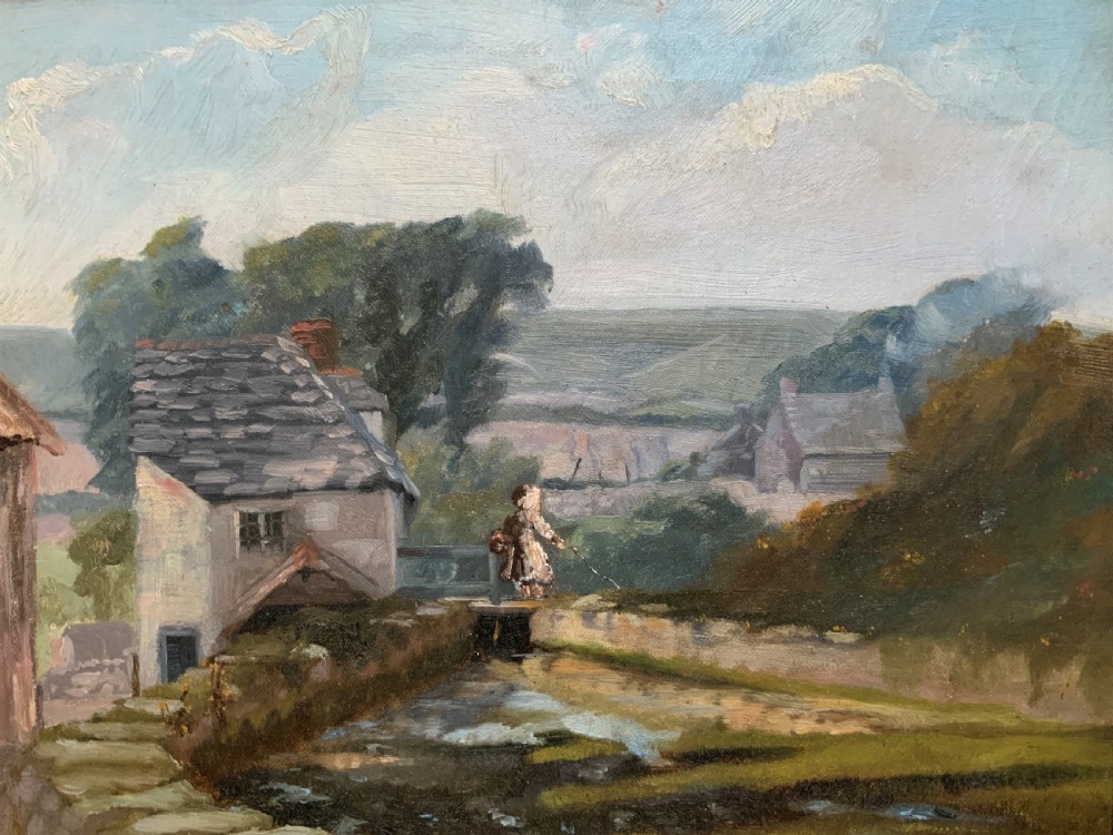 'A Derbyshire River Landscape' - An Original 19th Century Framed Oil Painting 
 View V