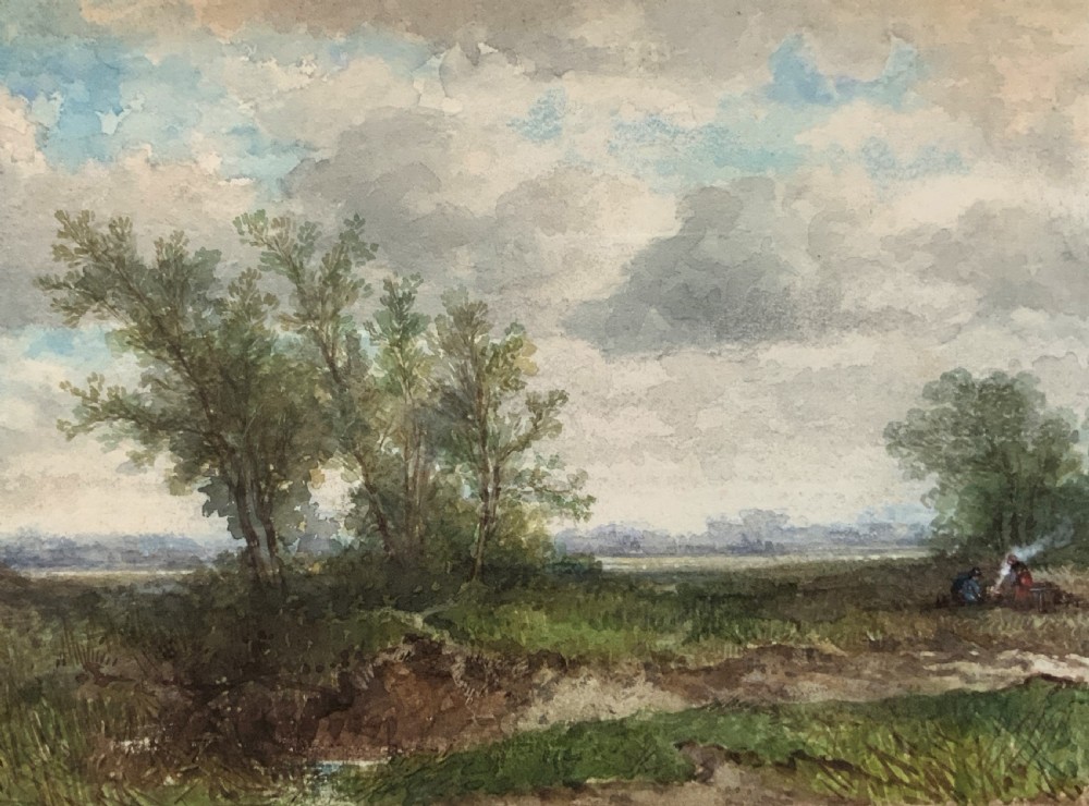 'On The Edge Of The Common' Superb Original 19thc Watercolour landscape Painting View V