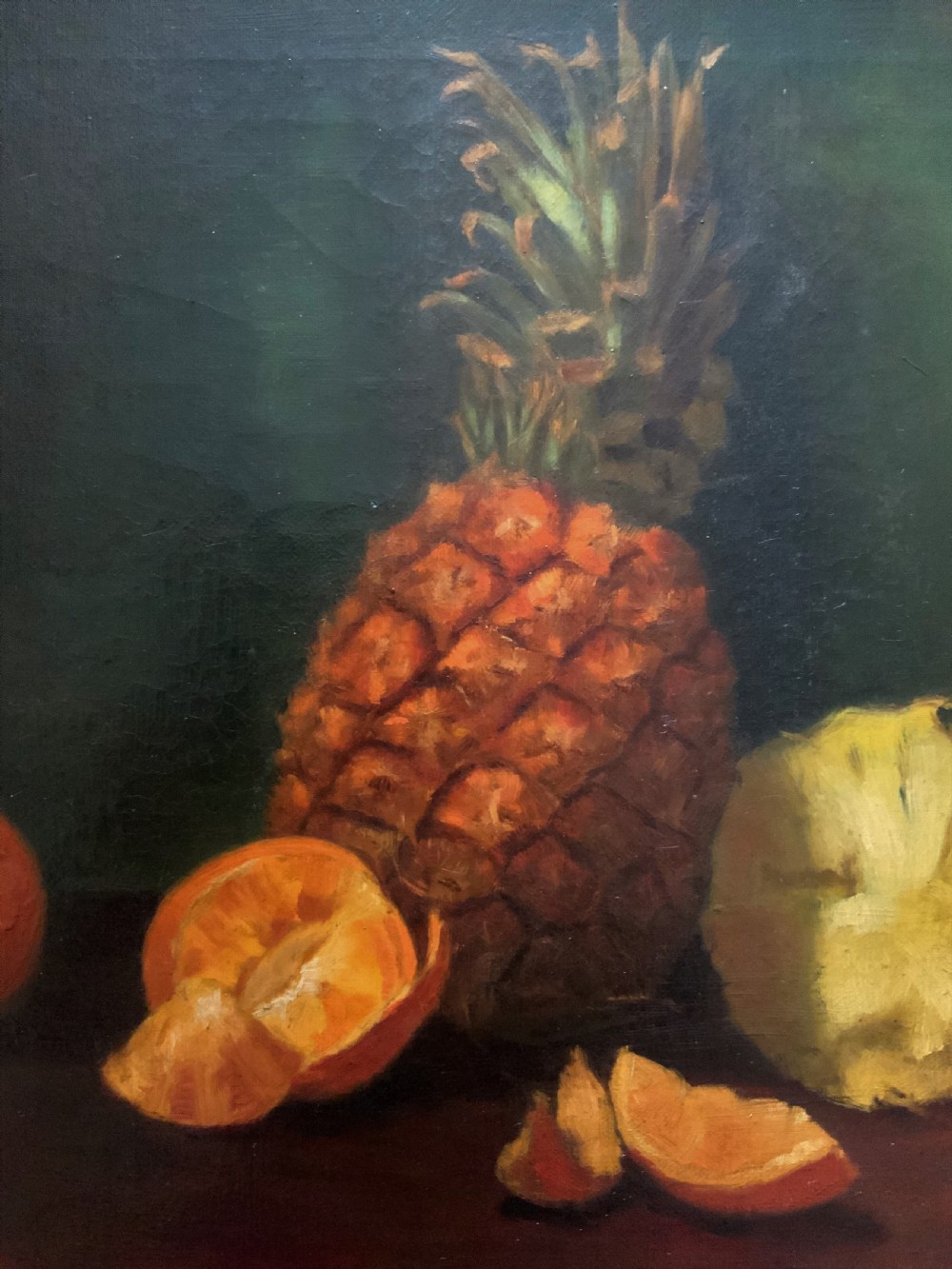 Large Early 1900s Original Antique Fruit Still Life Study Oil On Canvas Painting View IV