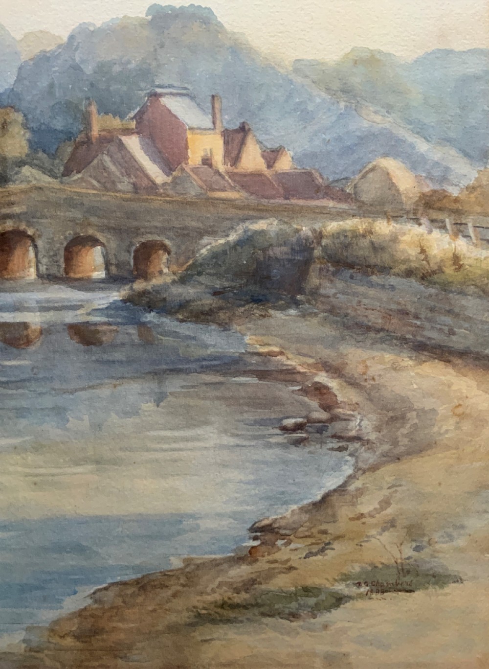 Large Original 19th Century Antique Yorkshire Landscape watercolour Painting
 View VIII
