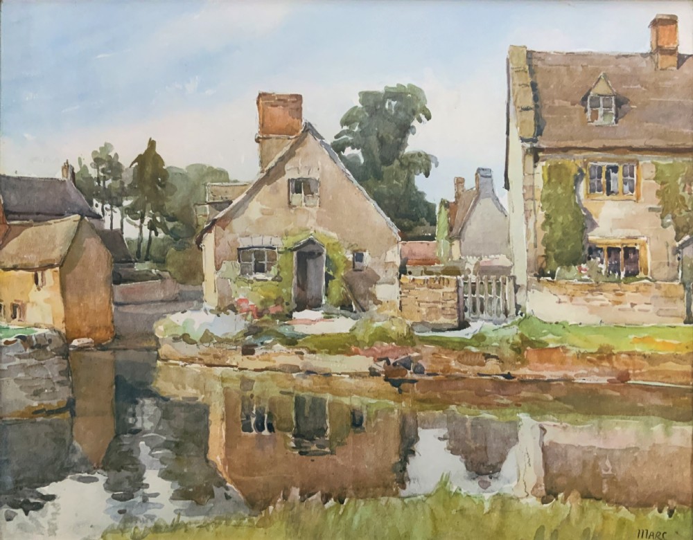 Gorgeous Early 20thc Country River Hamlet British Landscape Watercolour Painting