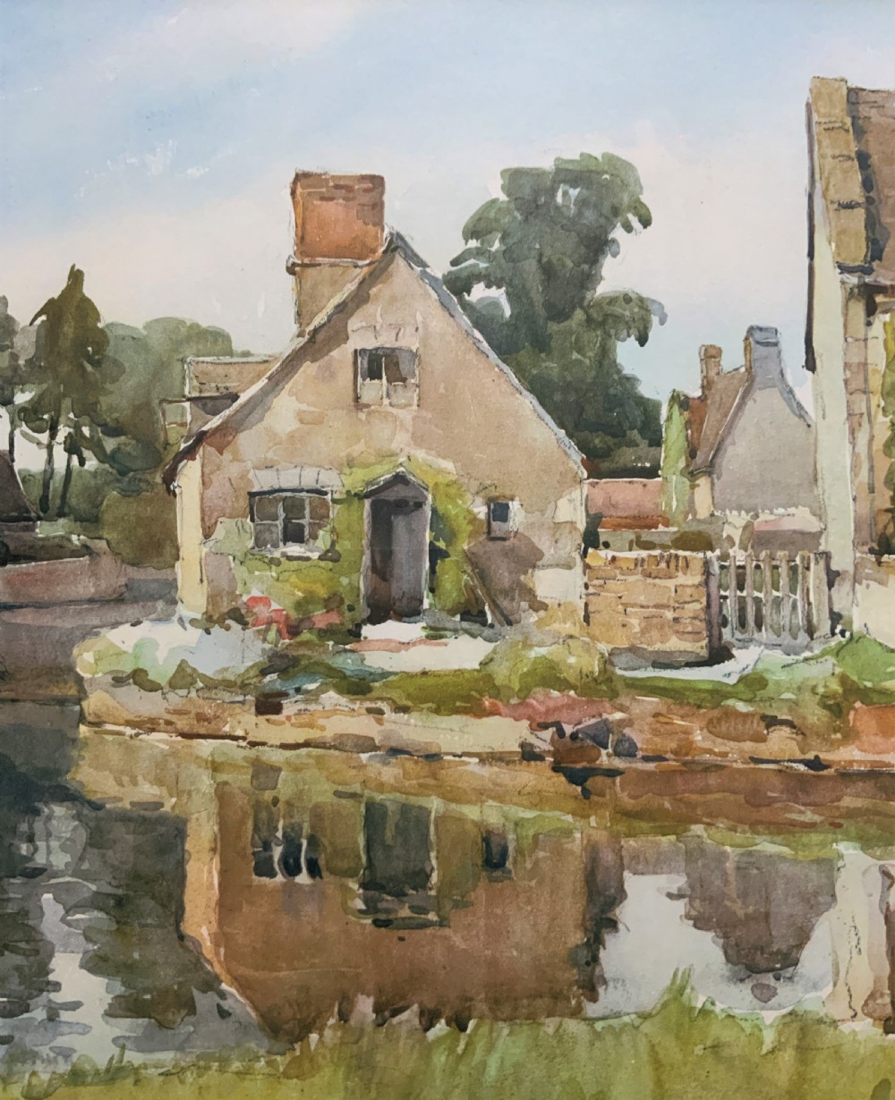 Gorgeous Early 20thc Country River Hamlet British Landscape Watercolour Painting View IV