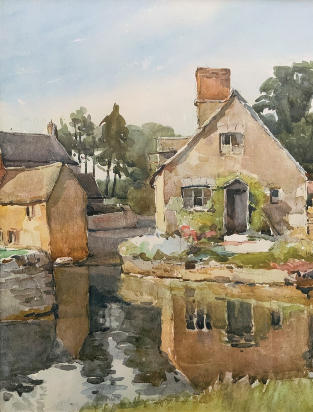Gorgeous Early 20thc Country River Hamlet British Landscape Watercolour Painting View V