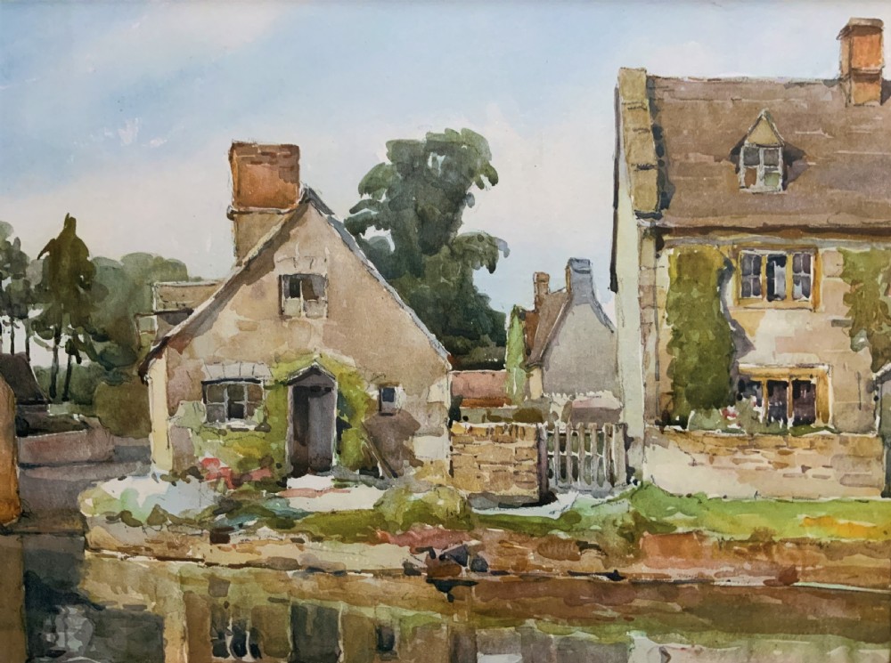 Gorgeous Early 20thc Country River Hamlet British Landscape Watercolour Painting View VI