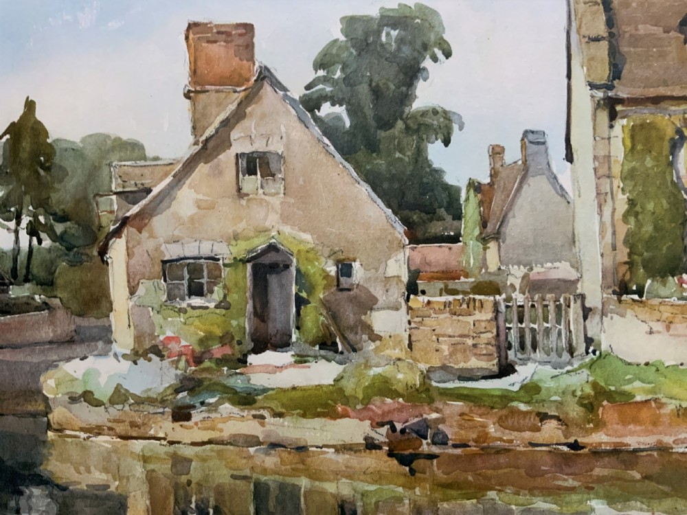 Gorgeous Early 20thc Country River Hamlet British Landscape Watercolour Painting View VIII