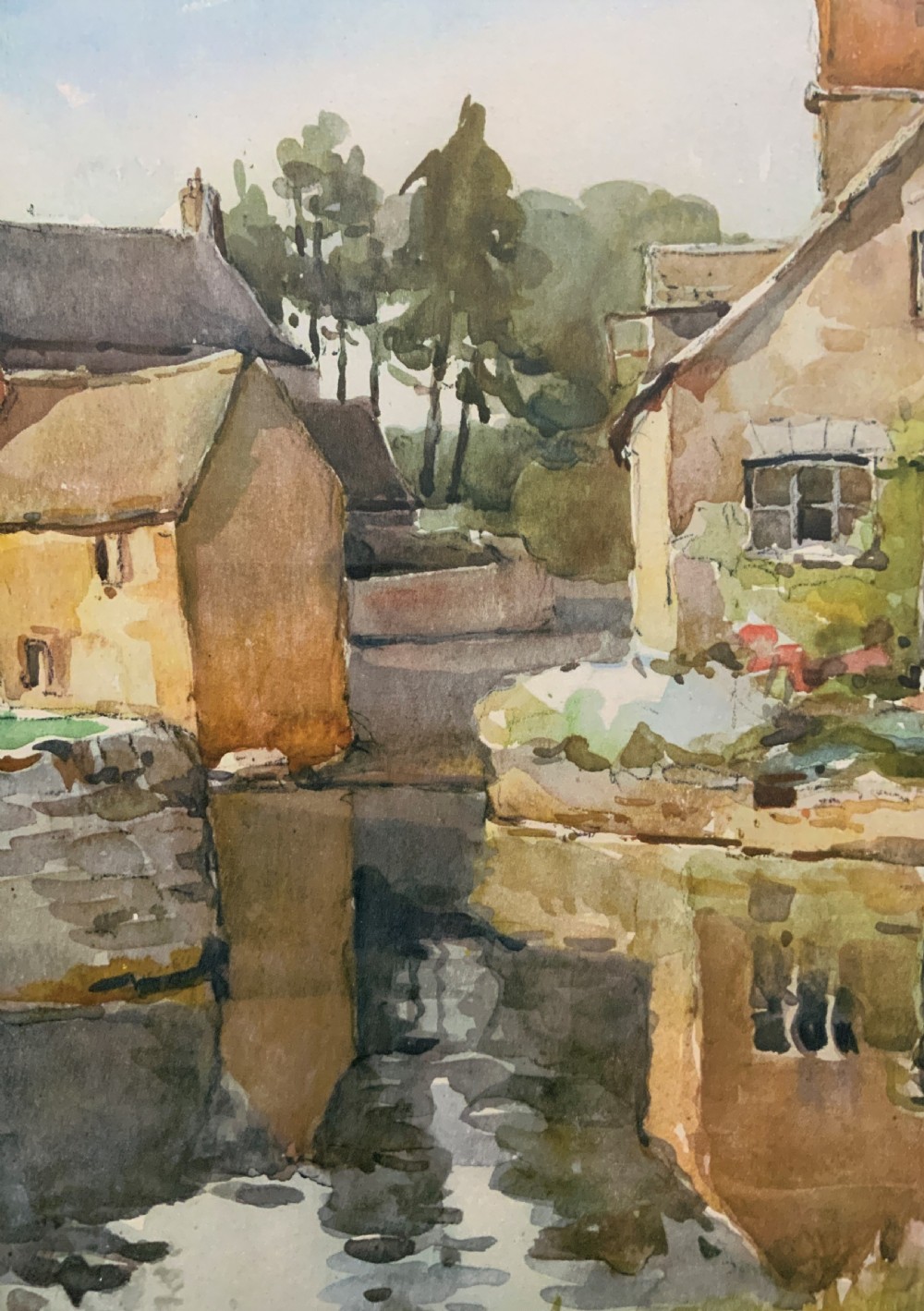 Gorgeous Early 20thc Country River Hamlet British Landscape Watercolour Painting View IX
