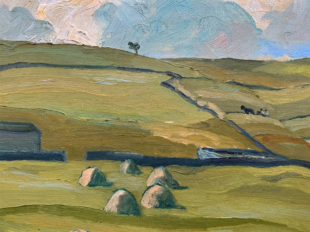 A Quality 1945 Yorkshire dales Hillside Impressionist Landscape Oil Painting View IX