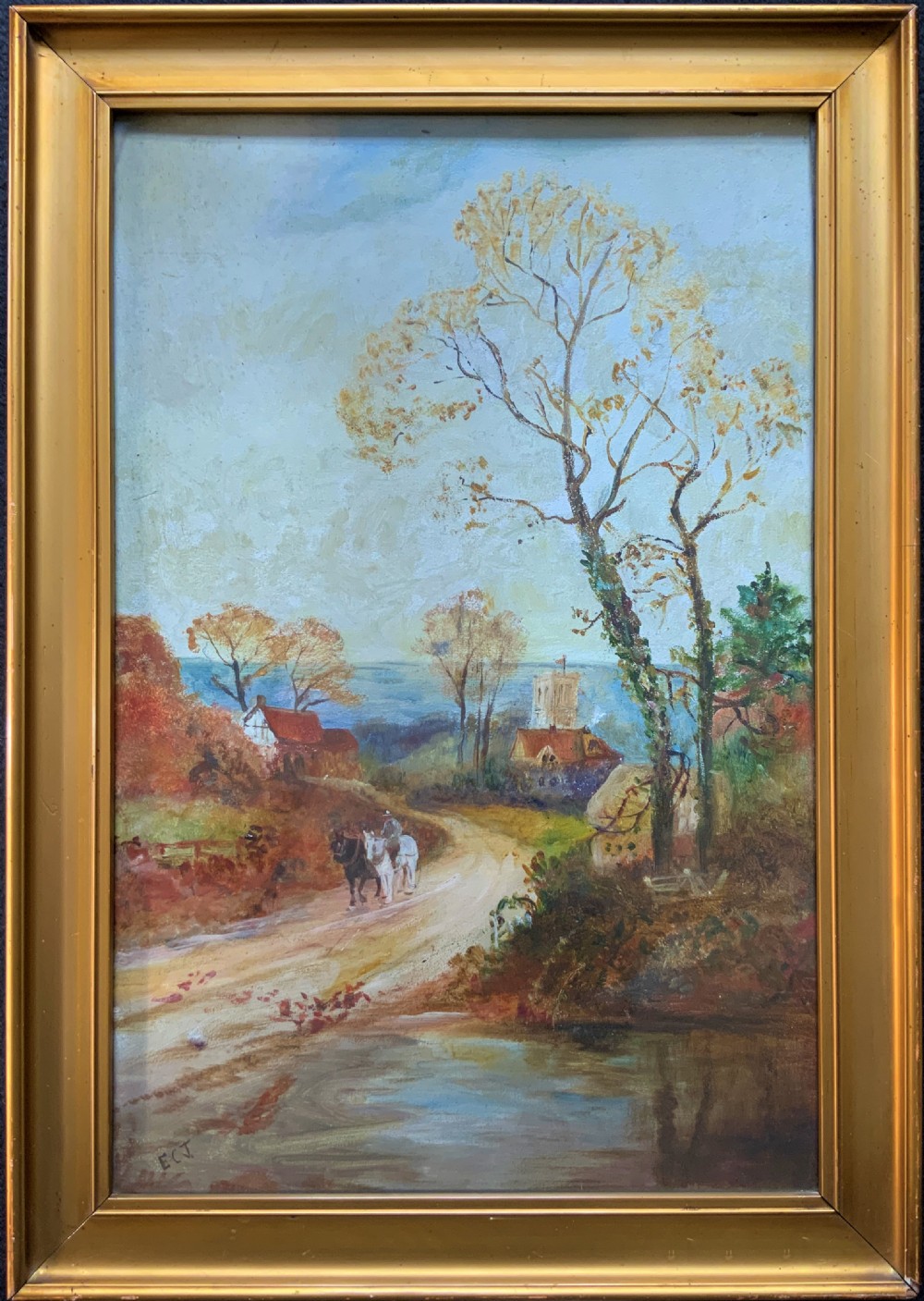 A Wonderful 19thc Antique English Countryside Landscape Painting With A Horseman