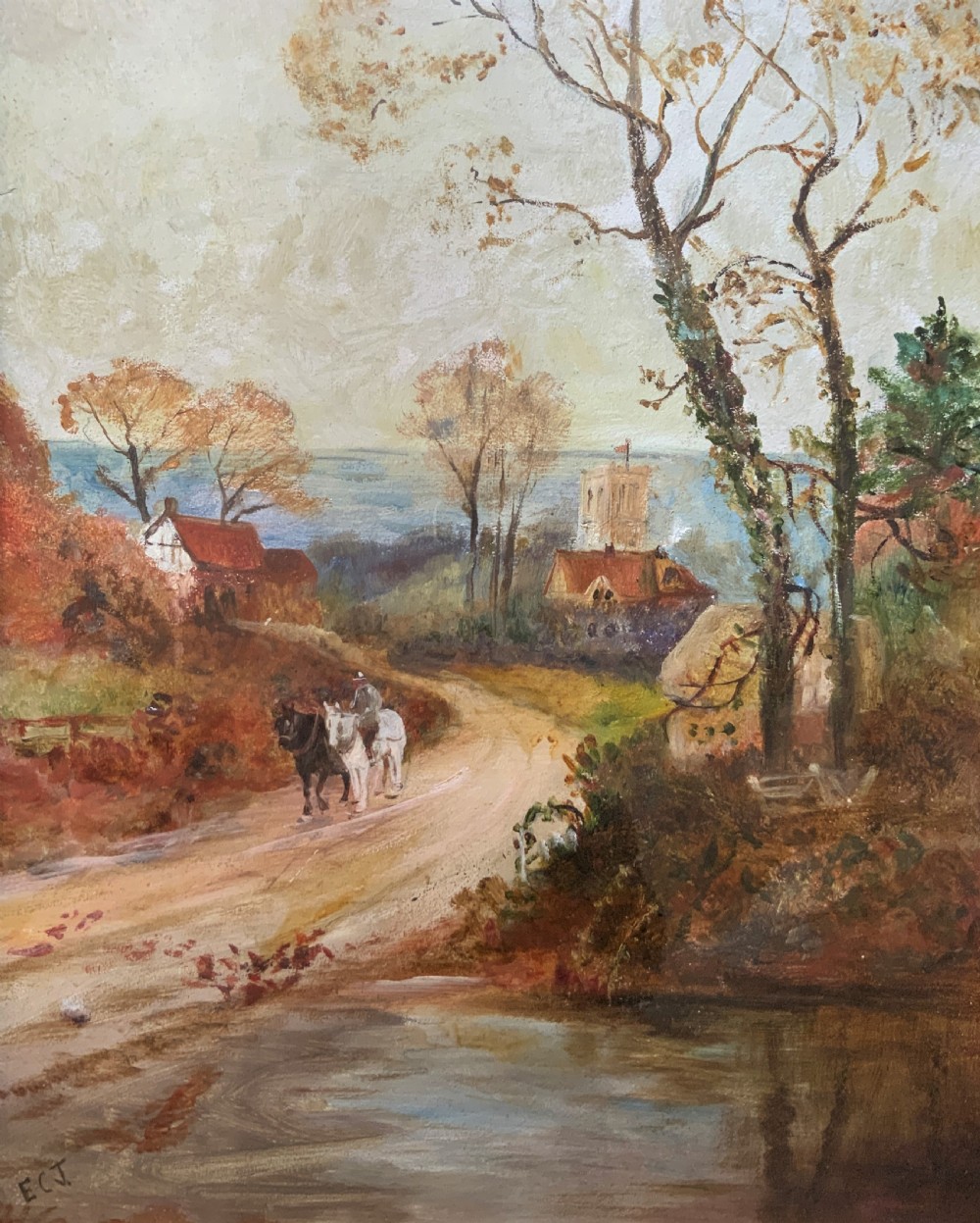 A Wonderful 19thc Antique English Countryside Landscape Painting With A Horseman View III