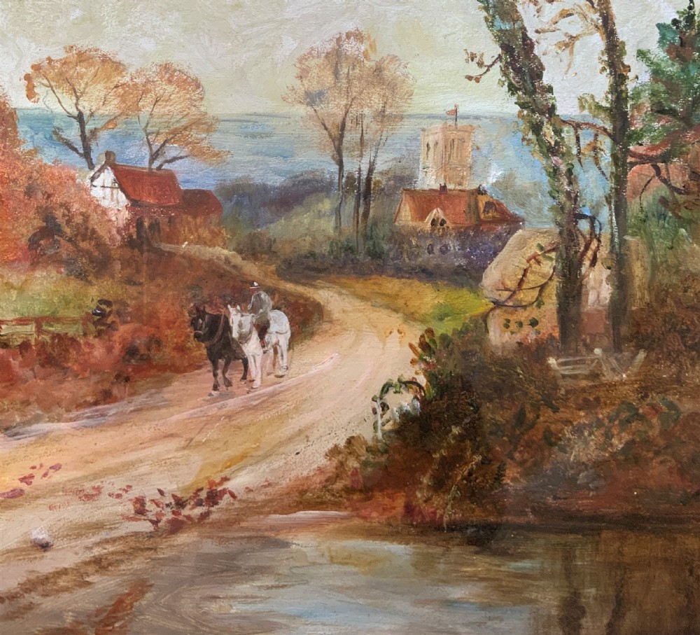 A Wonderful 19thc Antique English Countryside Landscape Painting With A Horseman View IV