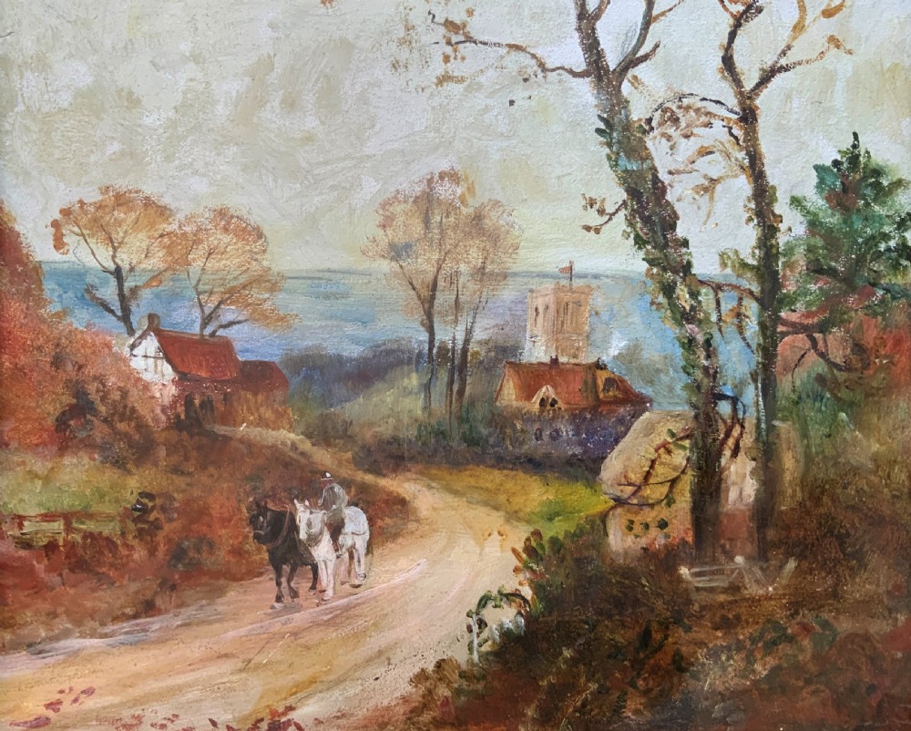 A Wonderful 19thc Antique English Countryside Landscape Painting With A Horseman View VI